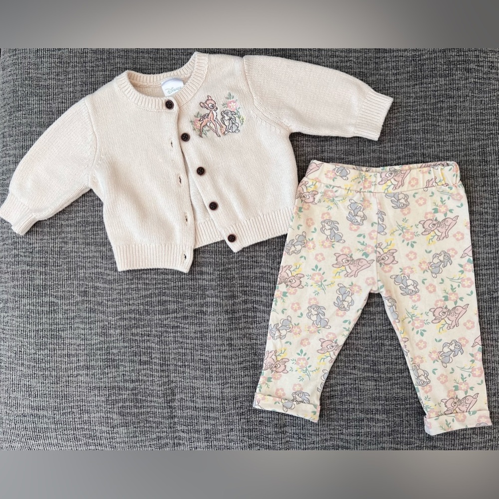 Baby Girls Bambi Two Piece Disney Cardigan Set Sz 3-6 M